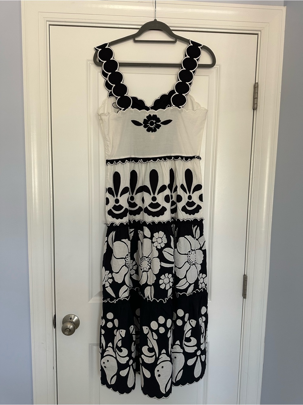 Farm Rio Black and White Summer Cutwork Organic Cotton Midi Dress - Picture 3 of 5